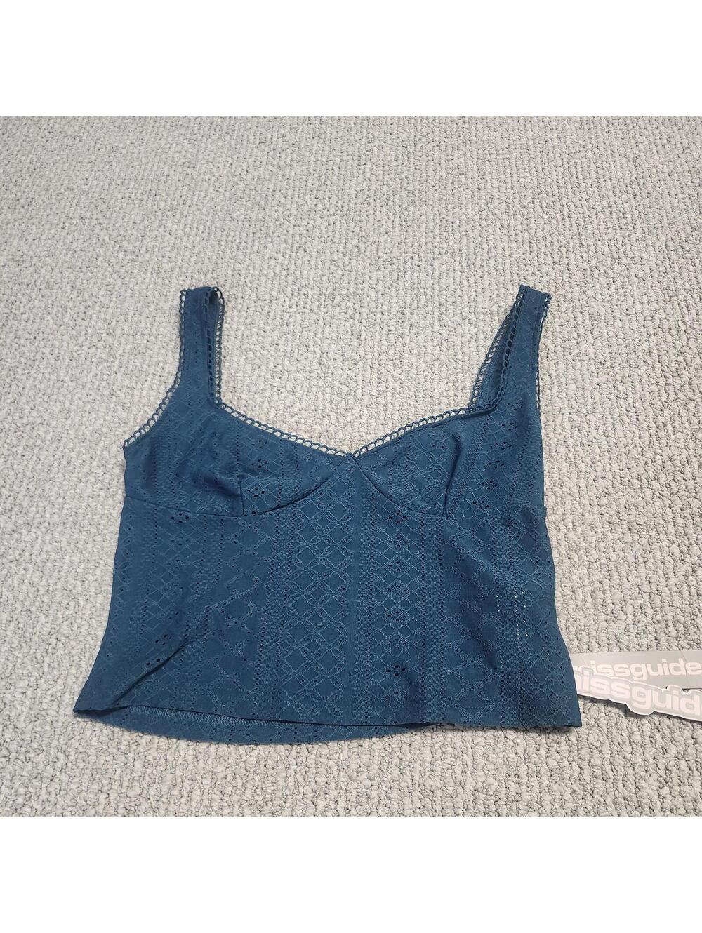 Missguided Blue Eyelet Crop Top Size Large Sleeveless NWT